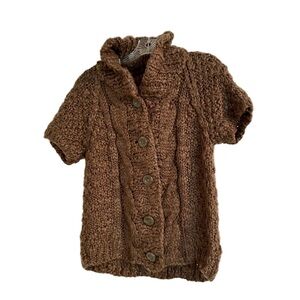 Vivienne Tam Brown Chunky Knit Cardigan Mock Neck Short Sleeve Size M